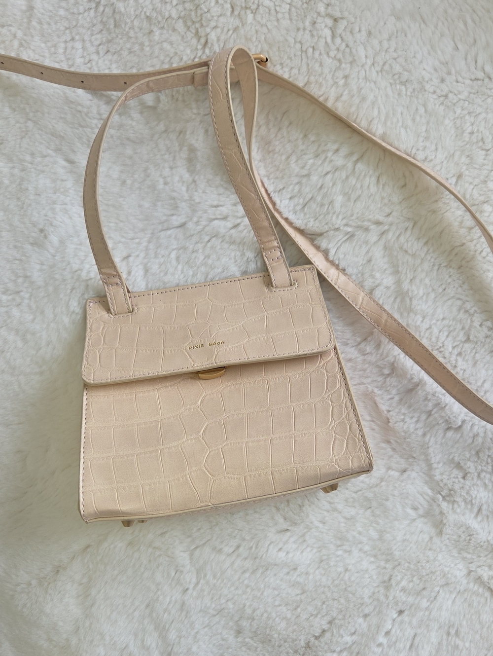 Pixie Mood Beige Croc-Embossed Crossbody Bag with Top Handle